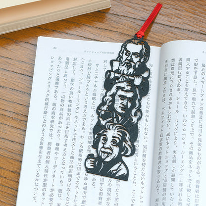 切り絵しおり｜世界の物理学者（ガリレオ・ニュートン・アインシュタイン）