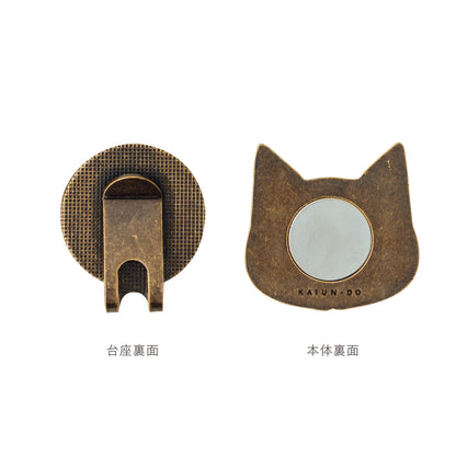スマイルマーカー ハチワレ｜口が動く！犬＆猫のかわいいゴルフマーカー【アンティーク風／可動ギミック／ギフト向け】