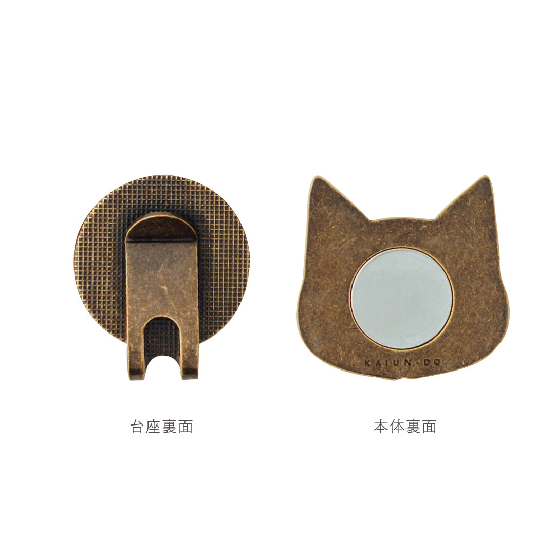 スマイルマーカー 三毛猫ストライプ｜口が動く！犬＆猫のかわいいゴルフマーカー【アンティーク風／可動ギミック／ギフト向け】