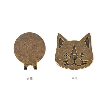 スマイルマーカー ハチワレ｜口が動く！犬＆猫のかわいいゴルフマーカー【アンティーク風／可動ギミック／ギフト向け】