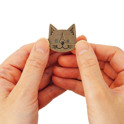 スマイルマーカー ハチワレ｜口が動く！犬＆猫のかわいいゴルフマーカー【アンティーク風／可動ギミック／ギフト向け】