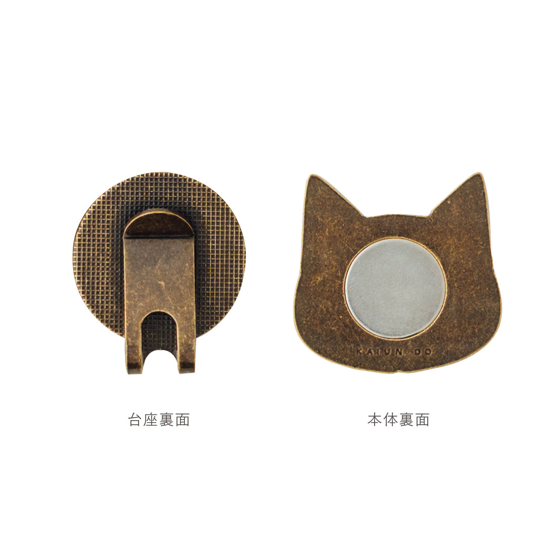 スマイルマーカー 三毛猫ドット｜口が動く！犬＆猫のかわいいゴルフマーカー【アンティーク風／可動ギミック／ギフト向け】