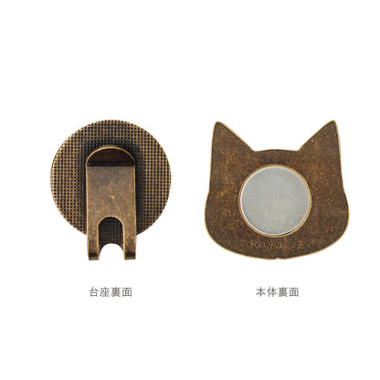 スマイルマーカー 三毛猫ドット｜口が動く！犬＆猫のかわいいゴルフマーカー【アンティーク風／可動ギミック／ギフト向け】