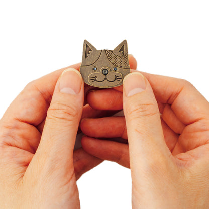 スマイルマーカー 三毛猫ドット｜口が動く！犬＆猫のかわいいゴルフマーカー【アンティーク風／可動ギミック／ギフト向け】