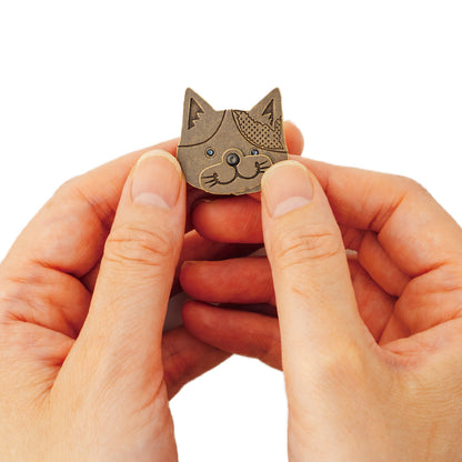 スマイルマーカー 三毛猫ドット｜口が動く！犬＆猫のかわいいゴルフマーカー【アンティーク風／可動ギミック／ギフト向け】