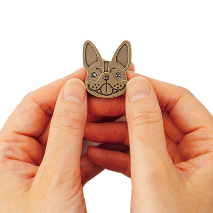 スマイルマーカー フレンチブルドック｜口が動く！犬＆猫のかわいいゴルフマーカー【アンティーク風／可動ギミック／ギフト向け】