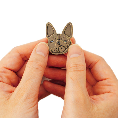 スマイルマーカー フレンチブルドック｜口が動く！犬＆猫のかわいいゴルフマーカー【アンティーク風／可動ギミック／ギフト向け】
