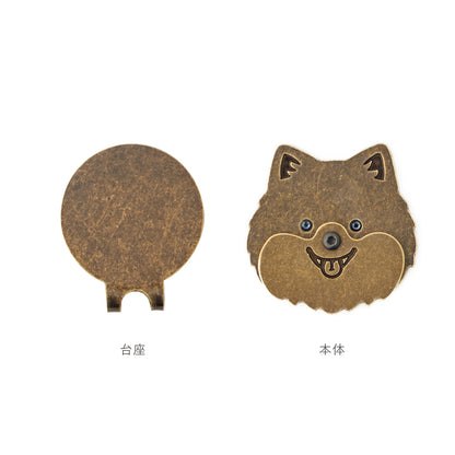 スマイルマーカー ポメラニアン｜口が動く！犬＆猫のかわいいゴルフマーカー【アンティーク風／可動ギミック／ギフト向け】